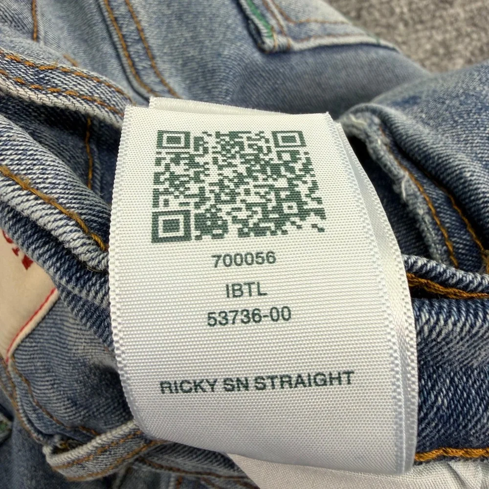 True Religion Jeans Mens 33 (Fits 35x31) Blue Ricky Relaxed Straight Medium Wash